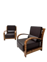 Four Art Deco Lounge Chairs with Leather Cushions France, 1930s